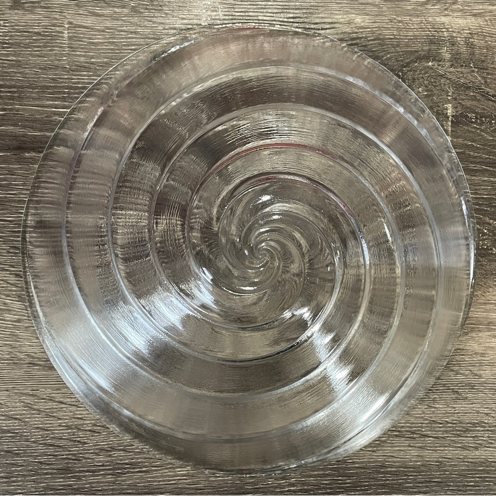 Vintage 1940’s 1950’s Clear Art Glass Bowl Spiral 12 3/8” Dia.